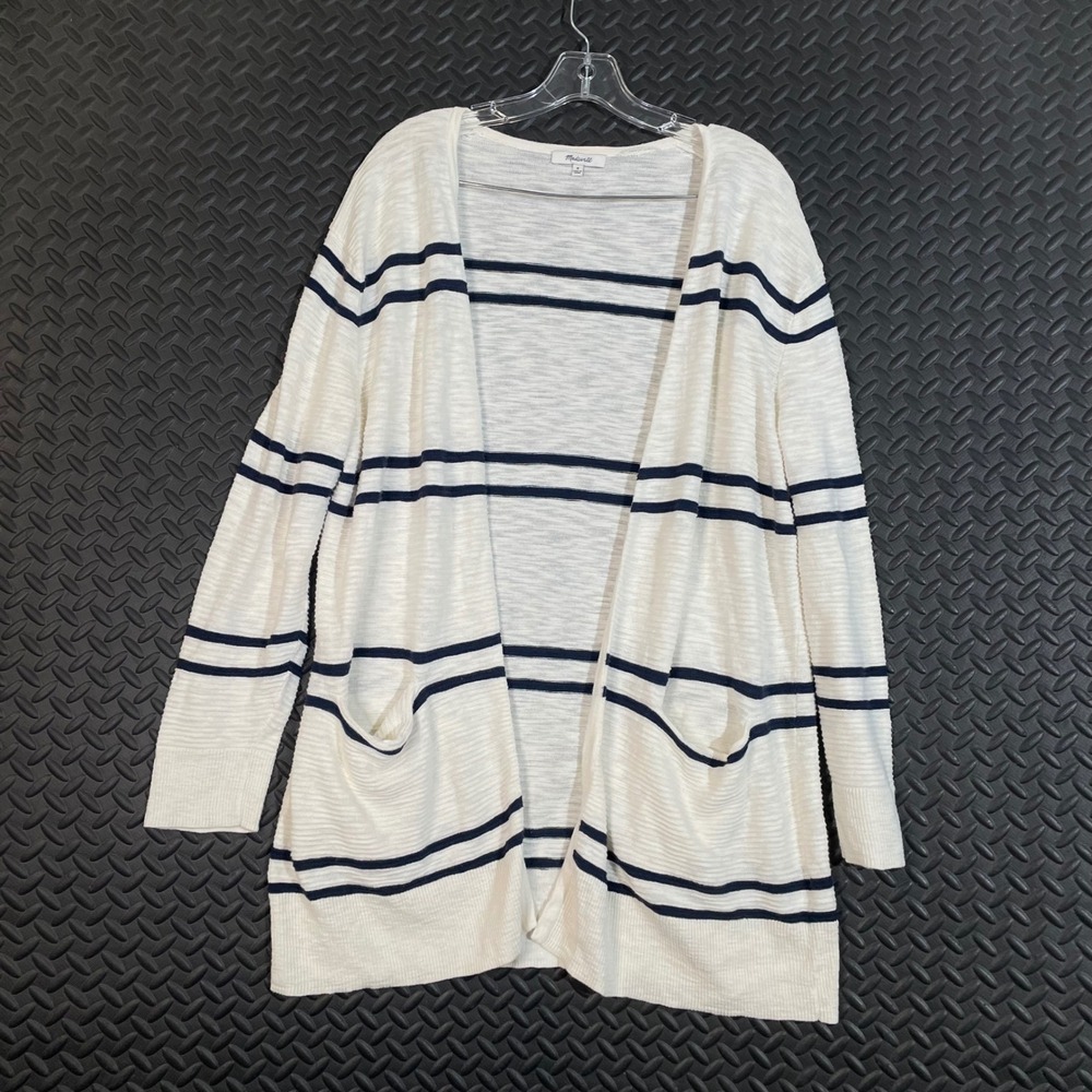 Madewell Cream Open Cardigan Sweater Pocket Striped Women's‎ Size Medium